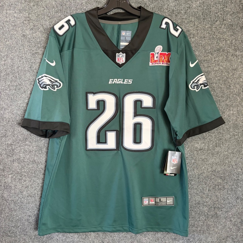 NWT Nike Philadelphia Eagles Jersey Men L Green Saquon Barkley 26 Super Bowl LIX